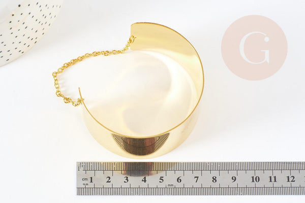 Bracelet manchette réglable laiton doré avec chainette 40mm, x1 (G0792)