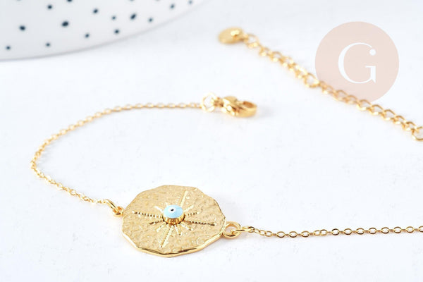 Bracelet médaille étoile oeil protecteur acier doré 304 inoxydable 25mm, idée cadeau anniversaire fête des mères femme, x1 G8797