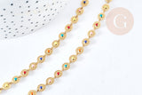 Bracelet médailles acier doré 304 inoxydable émaillé multicolore 25mm, idée cadeau anniversaire fête des mères femme, x1 G8798