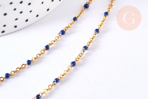 Bracelet ou collier acier doré 14k résine bleu marine chaine dorée, bracelet chaîne fine,1.5mm,20.5cm, x1 G3603