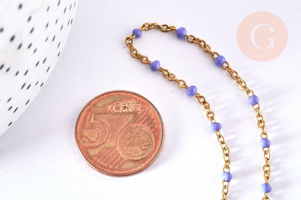 Bracelet ou collier acier doré 14k résine lilas 1.5mm-20.5cm, x1 (G3598)