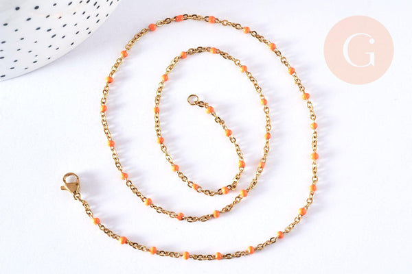 Bracelet ou collier acier doré 14k résine orange 1.5mm-20.5cm, x1 (G3709)