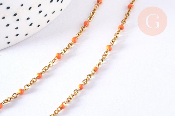 Bracelet ou collier acier doré 14k résine orange 1.5mm-20.5cm, x1 (G3709)