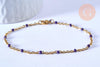 Bracelet ou collier acier doré 14k résine violet 1.5mm-20.5cm, x1 (G3601)