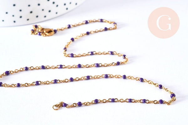 Bracelet ou collier acier doré 14k résine violet 1.5mm-20.5cm, x1 (G3601)