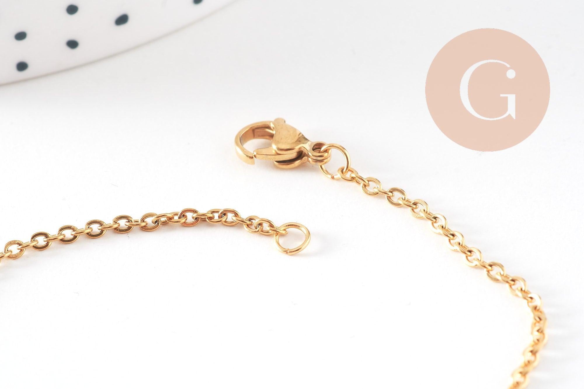 Bracelet pastilles acier doré 14k, acier chirurgical, sans nickel, 20cm, x1 (G0563)