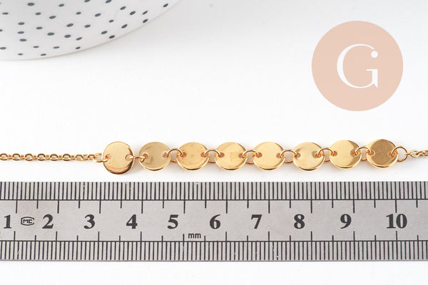 Bracelet pastilles acier doré 14k, acier chirurgical, sans nickel, 20cm, x1 (G0563)