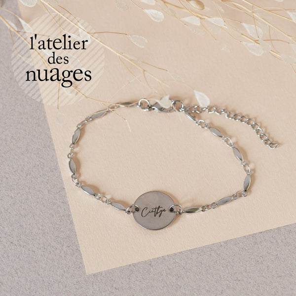Bracelet personnalisé médaille à graver chaîne fantaisie acier résistante (ADN)