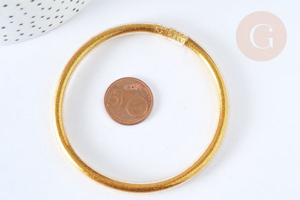 Bracelet plastique PVC paillettes doré 6.3cm, x1 (G7229)