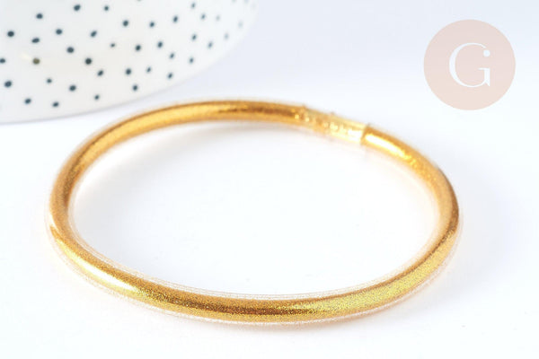 Bracelet plastique PVC paillettes doré 6.3cm, x1 (G7229)