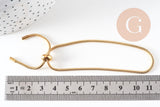 Bracelet réglable chaine serpent fermoir frein acier 304 inoxydable doré IP 14k 2mm/ 27cm, x1 (G5496)