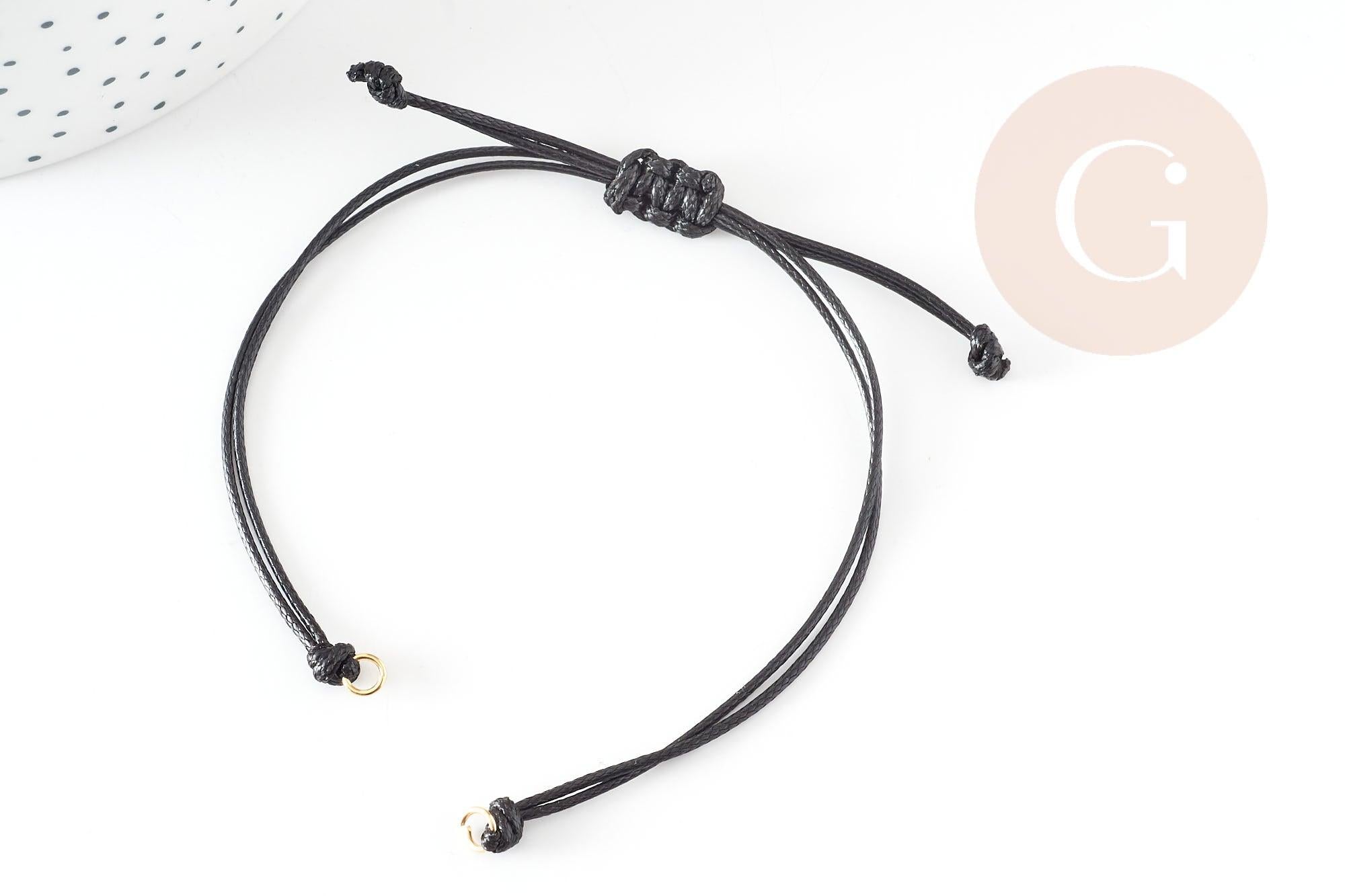 Bracelet réglable cordon ciré noir or acier 304 inoxydable 13-14cm, x1 (G9267)