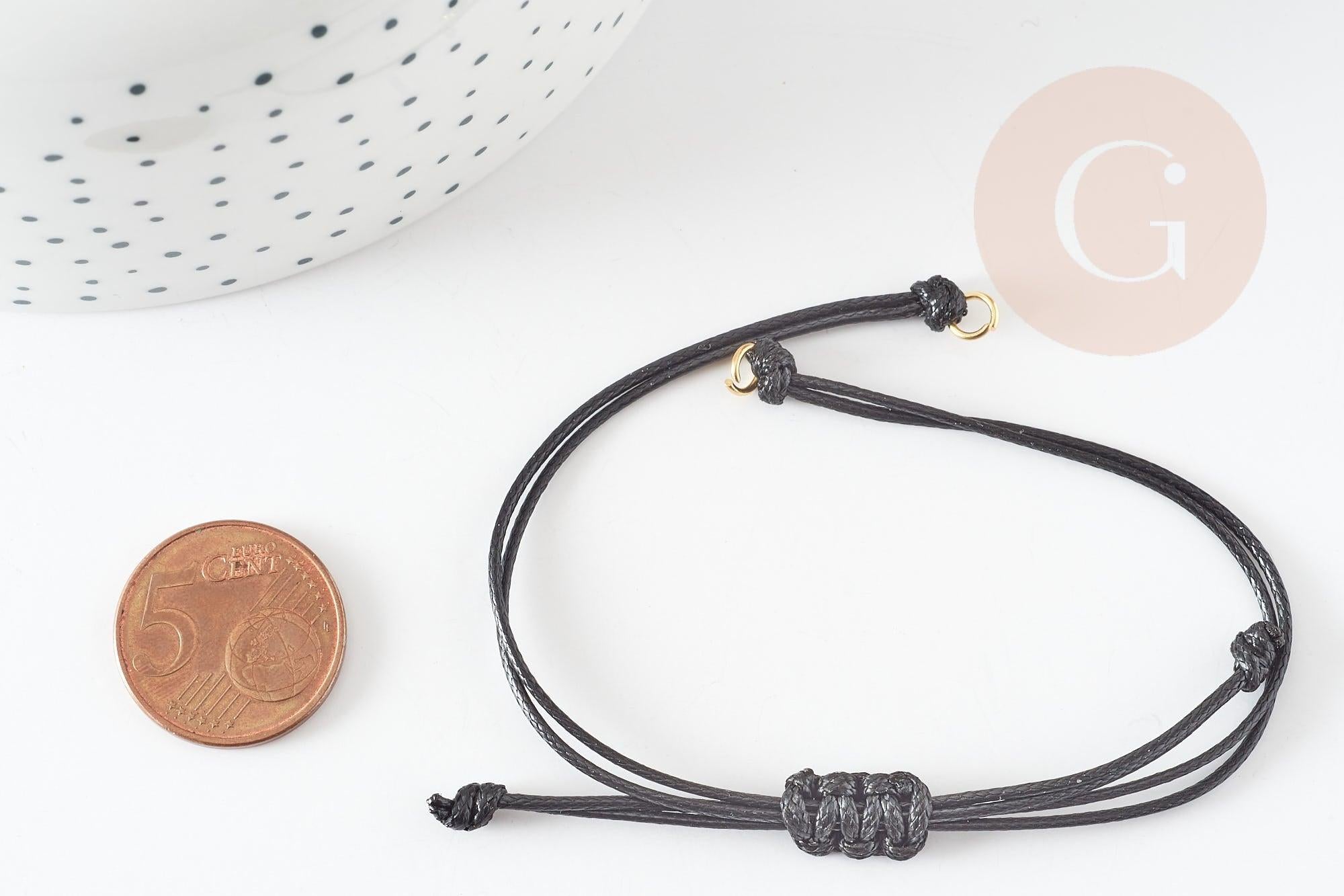 Bracelet réglable cordon ciré noir or acier 304 inoxydable 13-14cm, x1 (G9267)