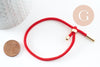 Bracelet réglable cordon polyester rouge acier 304 platine 23-25cm, x1 (G9573)
