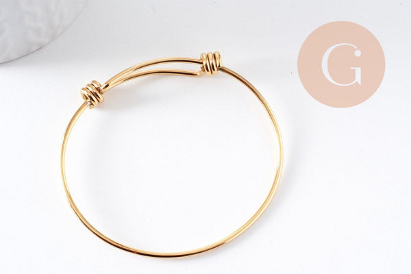 Bracelet réglable jonc lisse acier 304 inoxydable doré 63-65mm, x1 (G2915)