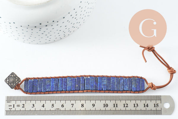 Bracelet réglable lapis lazulis naturel cuir 23-28cm, bracelet pierre naturelle energie positive, bracelet lithothérapie, x1 (G9976)