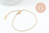Bracelet réglable maille boule acier 304 inoxydable PVD doré 18.5cm, x1 (G9988)