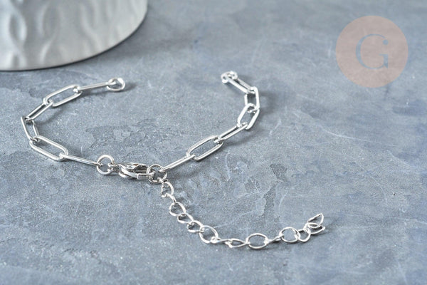 Bracelet réglable maille trombone fantaisie platine acier 304 inoxydable 14.5cm, x1 (G7885)