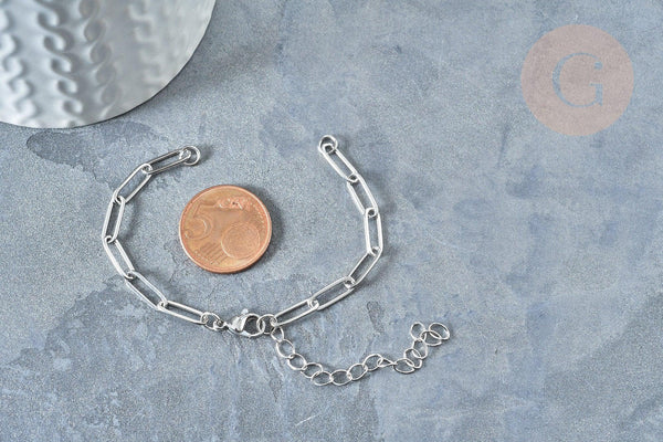 Bracelet réglable maille trombone fantaisie platine acier 304 inoxydable 14.5cm, x1 (G7885)