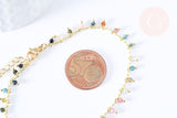 Bracelet réglable perles tourmaline laiton doré 19cm, x1 (G6978)