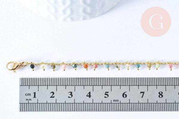 Bracelet réglable perles tourmaline laiton doré 19cm, x1 (G6978)