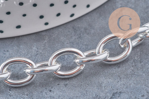 Bracelet très grosse maille acier 304 inoxydable argenté 20.4cm, x1 (G10922)