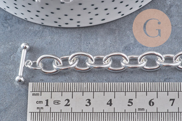 Bracelet très grosse maille acier 304 inoxydable argenté 20.4cm, x1 (G10922)