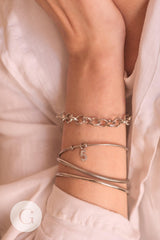 Bracelet très grosse maille rolo acier inoxydable platine texturé 20.3cm, x1 (G10313)