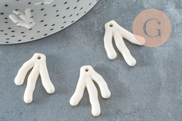Branche forme corail plastique écru 26mm, perles corail, perle acrylique, x10 (G4149)