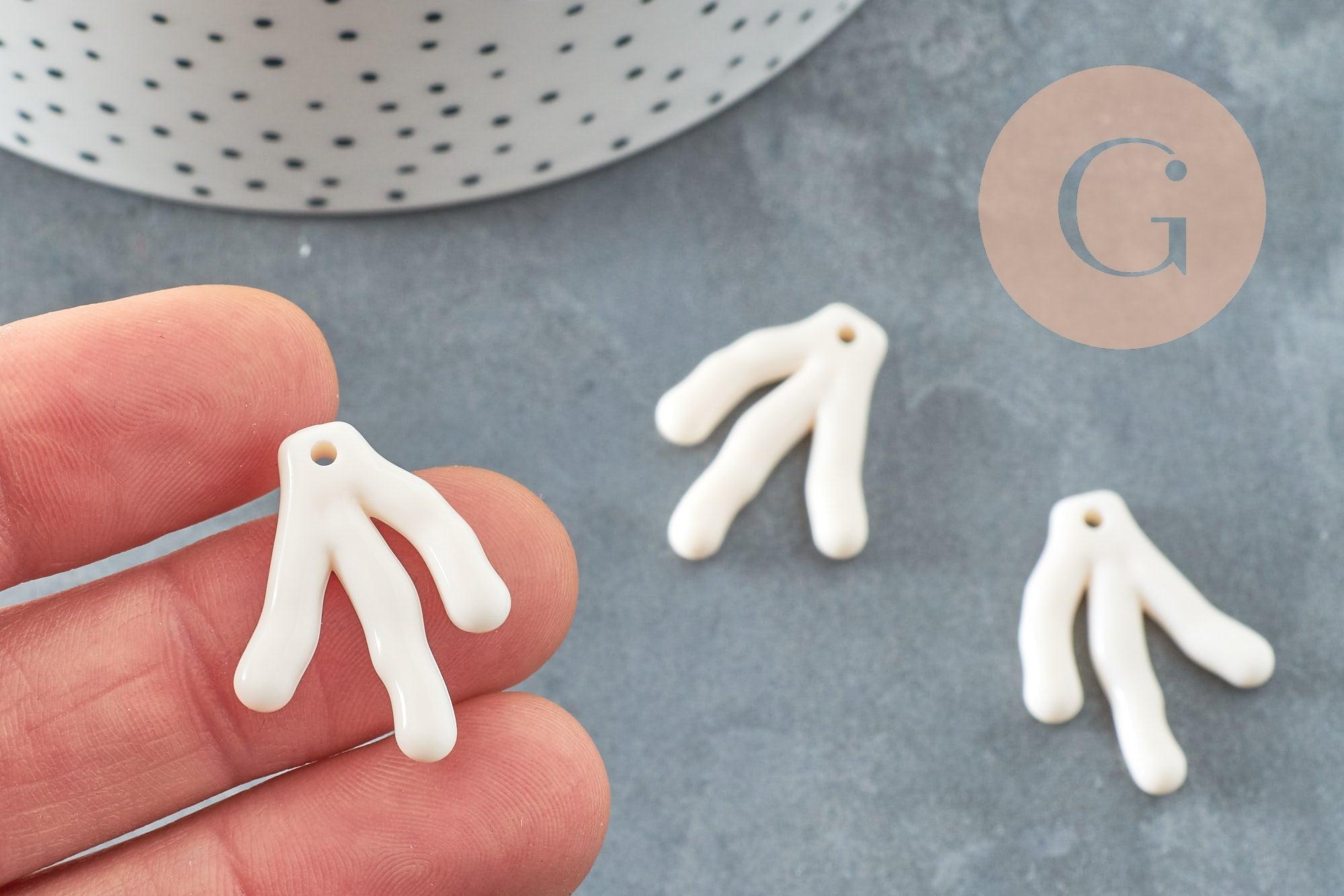 Branche forme corail plastique écru 26mm, perles corail, perle acrylique, x10 (G4149)