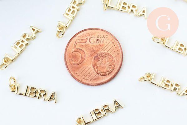 Breloque Balance laiton doré 18k,sans nickel,création bijoux astrologique, pendentif horoscope,17.5mm, x1 (G6045)