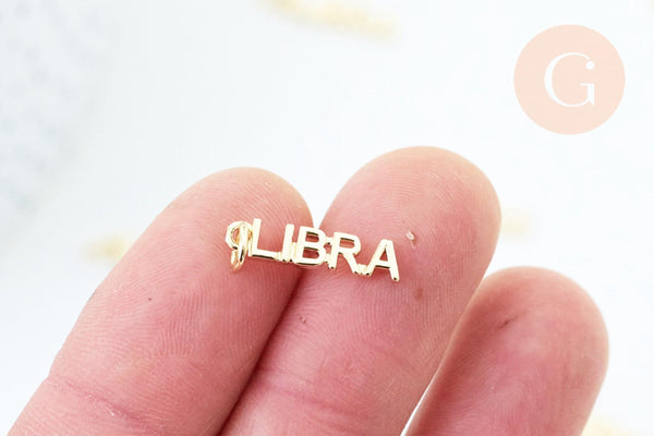 Breloque Balance laiton doré 18k,sans nickel,création bijoux astrologique, pendentif horoscope,17.5mm, x1 (G6045)