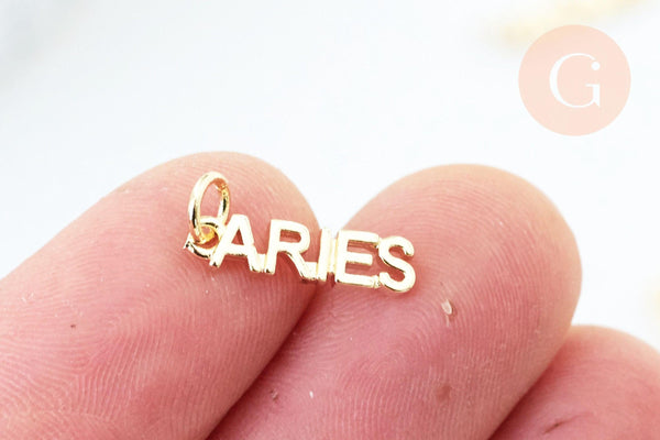 Breloque Bélier laiton doré 18k cristal,sans nickel,création bijoux astrologique, pendentif horoscope,16mm, x1 (G6049)