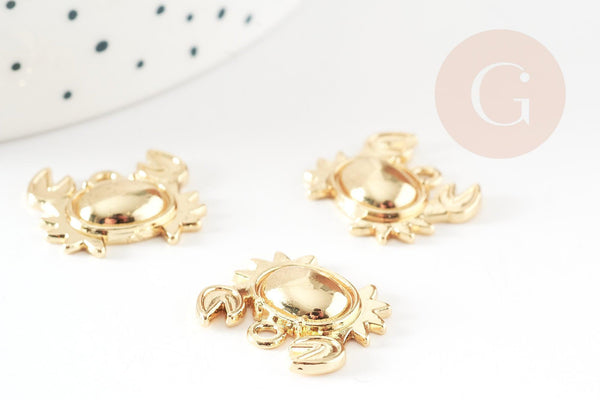 Breloque Crabe zamac doré 20mm, création de bijoux DIY, x1 (G9268)