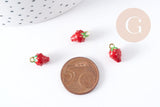 Breloque Fraise émail rouge laiton doré 18K 11.5mm, création bijoux fruit , x1 G8920