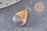 Breloque Goutte verre cuivre doré couleur mixte 18,5mm, breloque goutte verre, x1 (G8034)