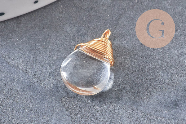 Breloque Goutte verre cuivre doré couleur mixte 18,5mm, breloque goutte verre, x1 (G8034)