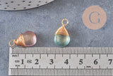 Breloque Goutte verre cuivre doré couleur mixte 18,5mm, breloque goutte verre, x1 (G8034)