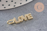 Breloque LOVE laiton doré 18k cristal 24mm,x1 (G3033)