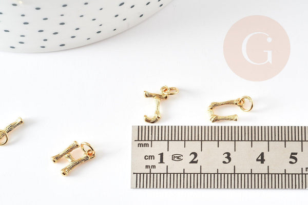 Breloque Lettre bambou laiton doré 12mm, x1 (G9173)