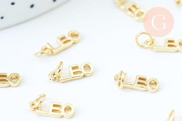 Breloque Lion laiton doré 18k cristal,sans nickel,création bijoux astrologique, pendentif horoscope,12mm, x1 (G6053)