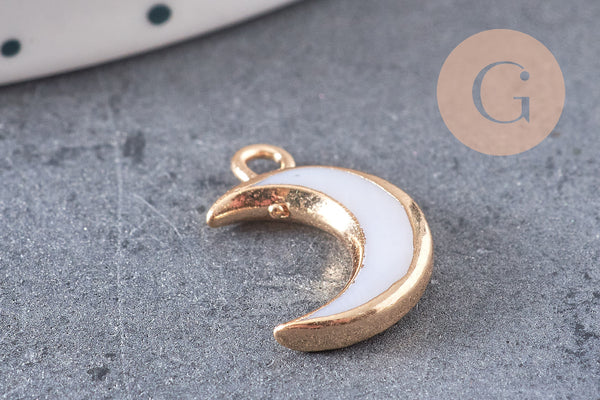 Breloque Lune nacre blanche naturelle laiton doré 16.5mm, x1 (G2870)