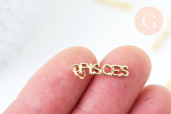 Breloque Poissons astrologique laiton doré 18k cristal 19mm, x1 (G6048)