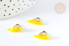 Breloque Pompon jaune polyestère laiton doré 15mm,décoration pompon, pompon boucles,fabrication bijoux bohème, x1 (G8215)