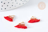 Breloque Pompon rouge polyestère laiton doré 15mm,décoration pompon, pompon boucles,fabrication bijoux bohème, x1 (G8218)