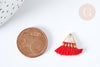 Breloque Pompon rouge polyestère laiton doré 15mm,décoration pompon, pompon boucles,fabrication bijoux bohème, x1 (G8218)