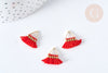 Breloque Pompon rouge polyestère laiton doré 15mm,décoration pompon, pompon boucles,fabrication bijoux bohème, x1 (G8218)