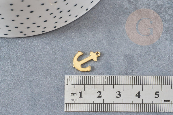 Breloque ancre acier 304 inoxydable doré 14k 12mm, x10 (G0728)