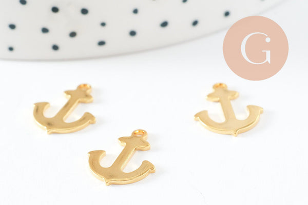 Breloque ancre acier doré inoxydable 16mm, x1 (G9665)
