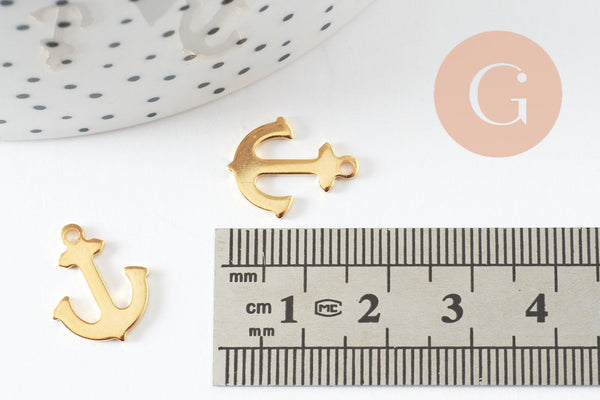 Breloque ancre acier doré inoxydable 16mm, x1 (G9665)